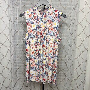 Floral High Neck Sleeveless Blouse | Smocked Neckline